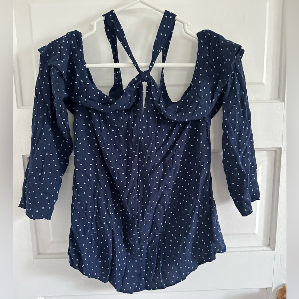 Wayf Longsleeve Blouse Blue Size Small Off The Shoulder Top